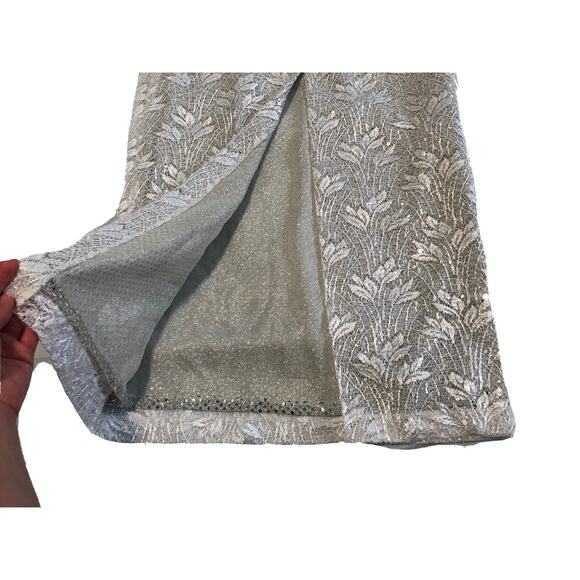 Michaelangelo Silver Floral Lace w/ Sequin Slip Prom Formal Dress Size 3/4 - Picture 5 of 14